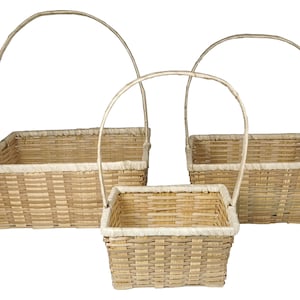 Square Bamboo Basket Set of 3 with Handle 6.5" 8" 10.5"