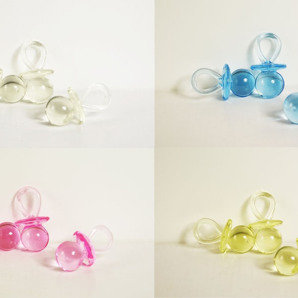 12PCS Sucettes en plastique, Tétines de douche de bébé, Sucettes de jeu bleues, Sucettes de jeu rose, Collier de sucette, Faveurs de sucette