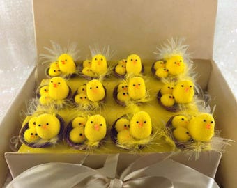 Mini Yellow Chick in Bird Nest, Spring Easter Decor (12/PK, 2" Approx.)