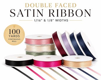 Double Faced Satin Ribbon Rolls | 100 Yards Thin Craft Ribbon 1/16” & 1/8”