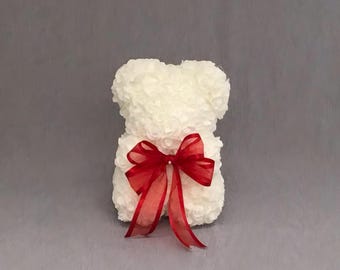 Handmade Rose Teddy Bear: Foam Flower Gift, 9"H