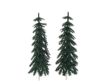 2 pc Miniature Pine Tree Figurines (4") - Cake Topper & Craft Decor