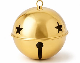 Large Gold Jingle Bell 3.5 Inch, Star Cutout Metal Bell, Christmas Ornament, Holiday Craft Supply, Cosplay Costume Bell