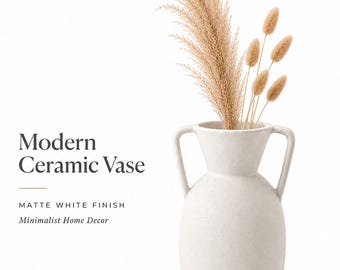 Matte White Ceramic Vase, Modern Minimalist Home Decor