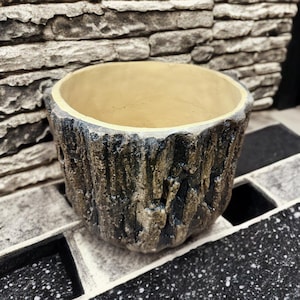 Unique Oak Tree Trunk Vase 10&quot;HX12.5&quot;D with Flat Sides Wood Pottery with Drainage
