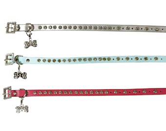 Diamond Studded Dog Collar with Studded Bone Shaped Pendant
