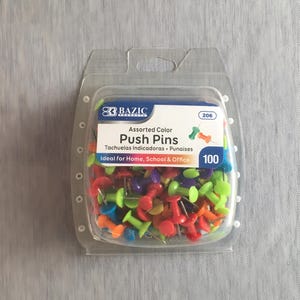 100 Count Clear/ Assorted Color Push Pins with Steel Pin