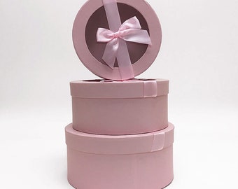 CalCastle Craft Pink Round Cylinder Gift Wrap Box with Clear Lid and Silk Pink Ribbon Strap