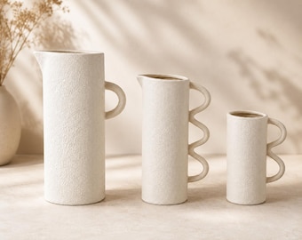 Textured Ceramic Vase | Modern White Flower Vase | Minimalist Home Decor | Decorative Pitcher Vase | Farmhouse Wedding Centerpiece