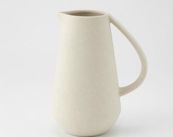 White Ceramic Pitcher Vase | Modern Farmhouse Flower Vase | Rustic Textured Vase | Cottage Decor | Wedding Centerpiece | Gift