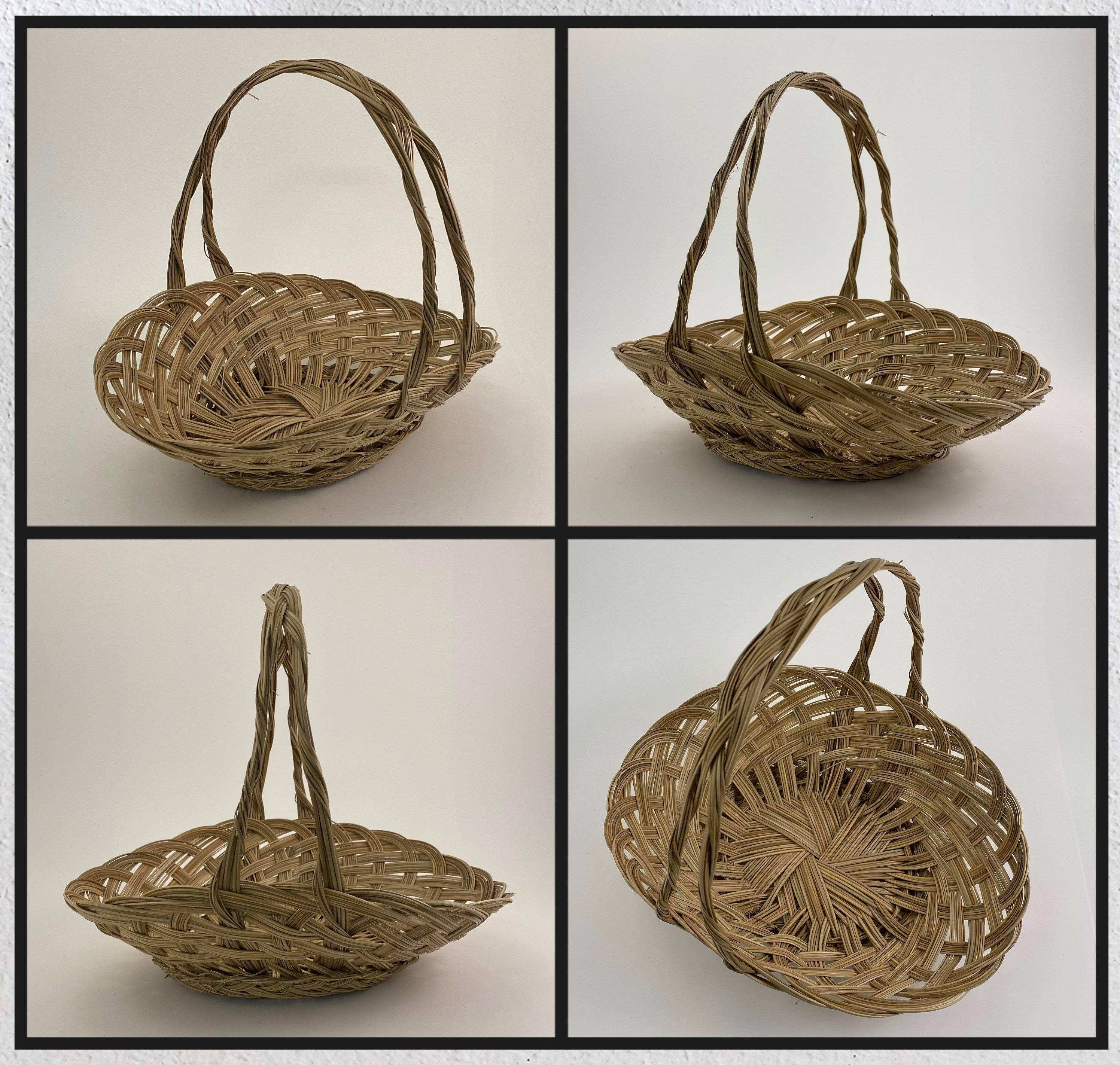 Handwoven Coco Midrib Oval Basket With Handle, Rustic Farmhouse Storage ...
