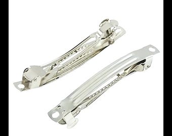 French Barrette Style Hair Clips Metal Silver DIY Craft Bow Prong to Decorate