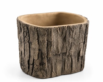 Rustic Oak Tree Trunk Planter with Drainage | Woodland Bonsai Pot | Succulent Planter | Indoor Outdoor Flower Pot | Wood Look