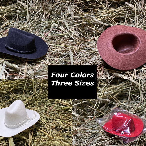 Mini chapeau de cowboy de 2 po 3 po 4 po. Rouge blanc marron noir