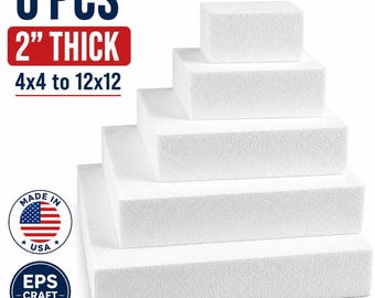 6 Piece EPS Foam Blocks, 2" Thick Craft Squares (4x4 to 12x12)
