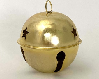 3.5" Calcastle Craft Lead Free Christmas Shining Jingle Bells with star cutouts Gold