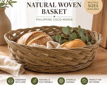 Handwoven Round Coco Midrib Basket – Philippine Bread Floral Table Centerpiece, Tray