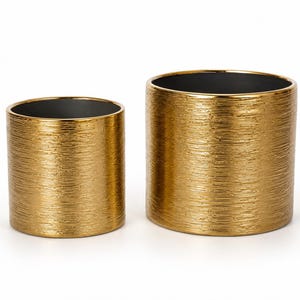 Gold Etched Ceramic Vase Set of 2, Modern Gold Cylinder Vases, Wedding Centerpiece, Luxury Home Decor, Planter Pot, Table Vase
