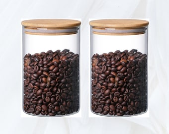 Glass Spice Jar: Airtight Bamboo Lid, Kitchen Food Storage (18 fl oz)
