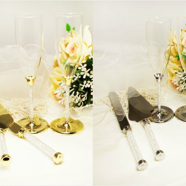 Wedding Champagne Flutes and Cake Server Set Etsy