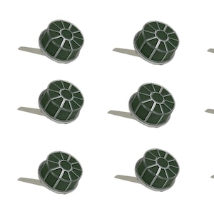 May include: A set of twelve circular floral foam cages, each featuring a dark green foam cylinder encased in a silver-toned plastic grid frame with an attached handle, arranged in a grid pattern against a plain white background.