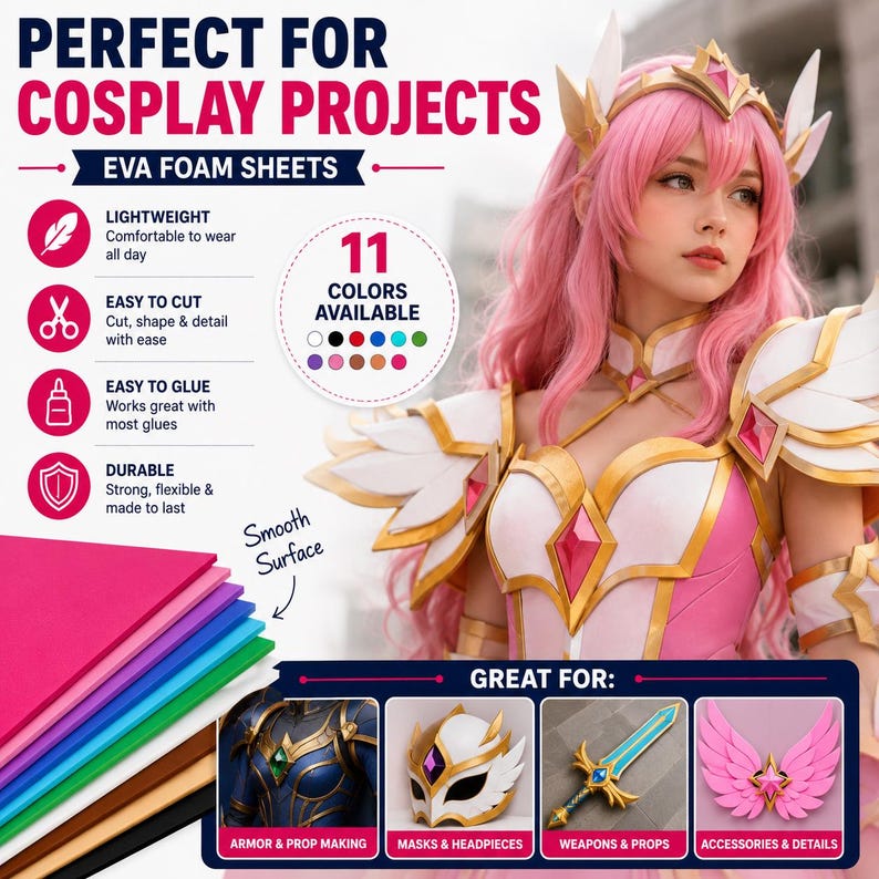 Láminas extragrandes de espuma EVA de 33 x 46 cm (13" x 18") – Paquete de 10 láminas de espuma para manualidades y cosplay. imagen 3