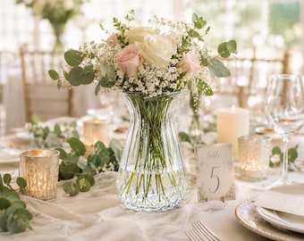 Vintage Ribbed Glass Jug Vase, Farmhouse Cottagecore Wedding Centerpiece