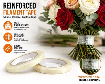 Reinforced Filament Tape: Heavy Duty, Fiberglass, 120lb Tensile Strength, Bouquet Binding
