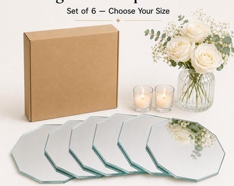 Juego de 6 espejos octogonales para centro de mesa, de 10 a 35 cm, con base, para decoración de mesas de boda, velas y arreglos florales. Elija el tamaño.