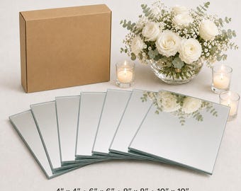 Square Centerpiece Mirrors Set of 6, 4 to 18 Inch, 4mm Thick Glass Mirror Plates for Wedding Table Decor, Candles and Events