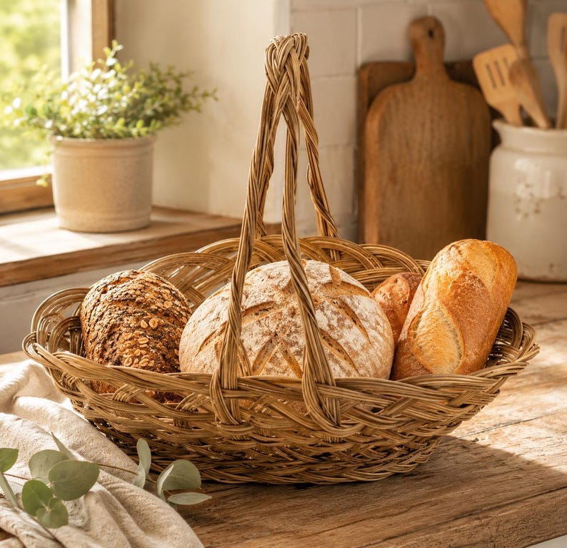 Handwoven Coco Midrib Oval Basket With Handle, Rustic Farmhouse Storage ...