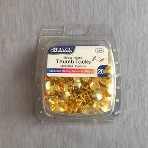 200 Count Gold/Assorted Color Thumb Tacks Brass Plated Rust Resistant
