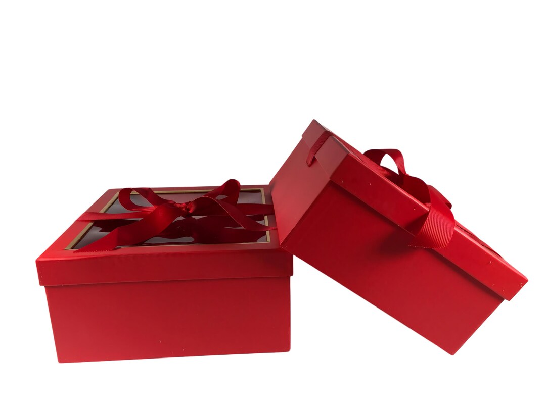 Red Square Gift Box Set With Clear Lid and Gold Trim - Etsy