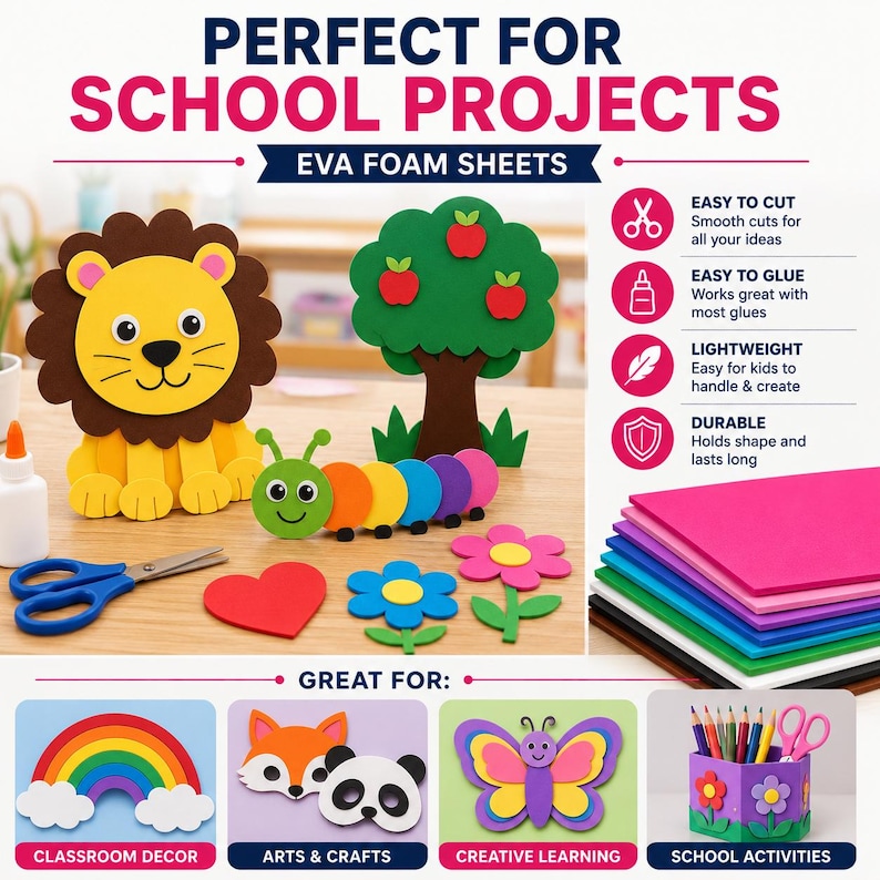 Láminas extragrandes de espuma EVA de 33 x 46 cm (13" x 18") – Paquete de 10 láminas de espuma para manualidades y cosplay. imagen 5