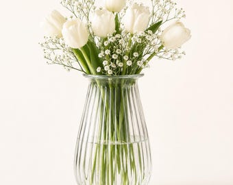 Clear Ribbed Glass Vase, Modern Farmhouse Bud Vase, Cottagecore Table Decor