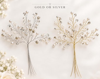 5–25 Pearl Crystal Floral Sprays, Gold or Silver Wedding Bouquet Picks, Corsage Bridal Hair and Floral Craft Supplies