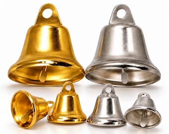 Small Gold or Silver Liberty Bells for Crafts, Christmas Ornaments, Wreaths (11-45mm)
