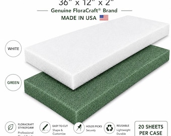 FloraCraft Styrofoam Sheets | Professional Floral Grade, USA Made (36"x12"x2")