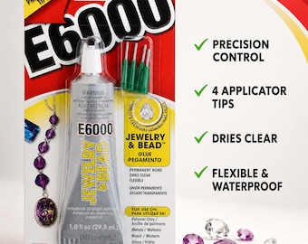 E6000 Jewelry & Bead Glue, 1 oz Clear Adhesive With 4 Precision Tips, Rhinestone Gem Metal and Craft Glue