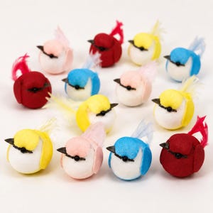12 Mini Artificial Birds with Clips, 1.75 Inch Colorful Feather Birds, Tiny Mushroom Birds for Crafts, Wreaths and Floral Arrangements