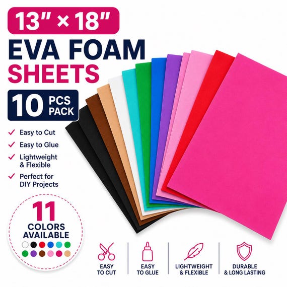 Extra Large EVA Foam Sheets 13" x 18" – 10 Pack Craft Foam for DIY, Cosplay