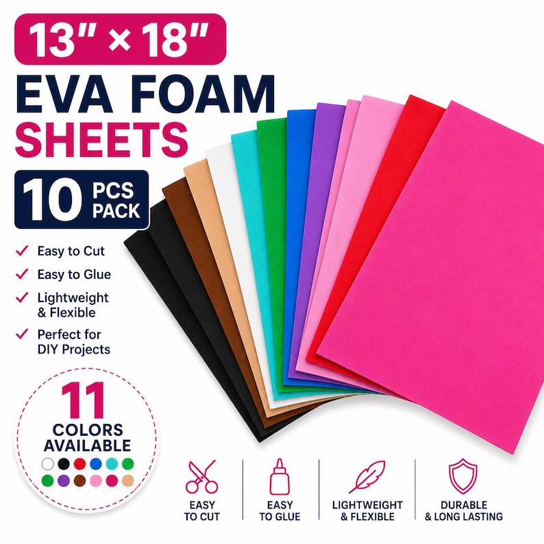 Láminas extragrandes de espuma EVA de 33 x 46 cm (13" x 18") – Paquete de 10 láminas de espuma para manualidades y cosplay. imagen 1