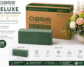 Oasis Deluxe Floral Foam Bricks, Maxlife High Density, 48 Pack (Wet Foam)