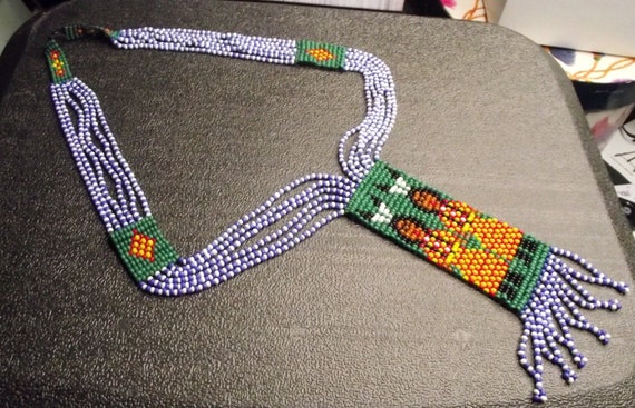 Two Navajo Indians Seed Bead Necklace - image 3