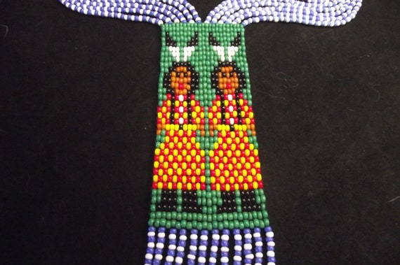 Two Navajo Indians Seed Bead Necklace - image 1