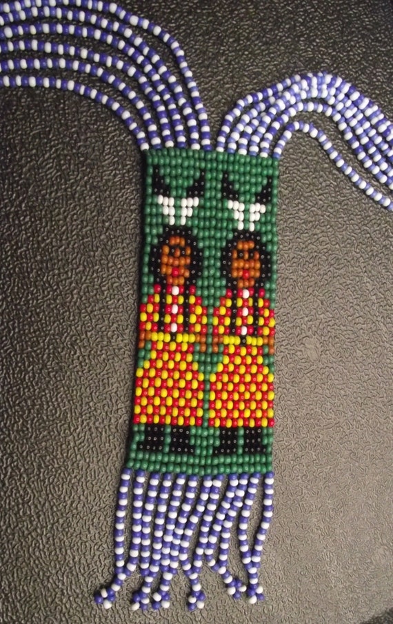 Two Navajo Indians Seed Bead Necklace - image 2