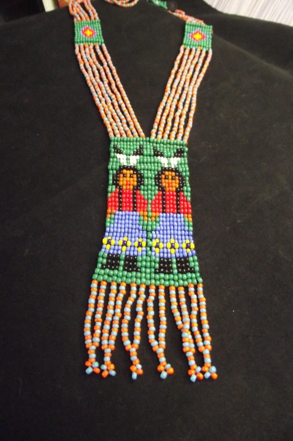 Navajo Seed Bead Necklace with two Indian Natives