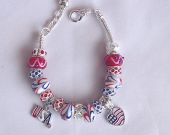 Red White and Blue Charm Bracelet USA