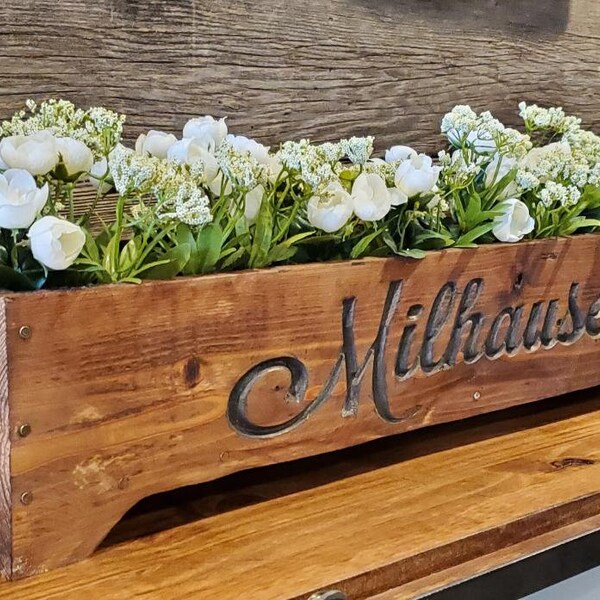 Personalized Rustic Wood Planter Box Succulent Wedding Centerpiece, Cedar Custom Text Storage Flower Engraved Flower Names