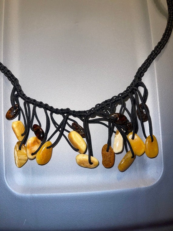Handmade Natural Amber Festoon Necklace multi colo